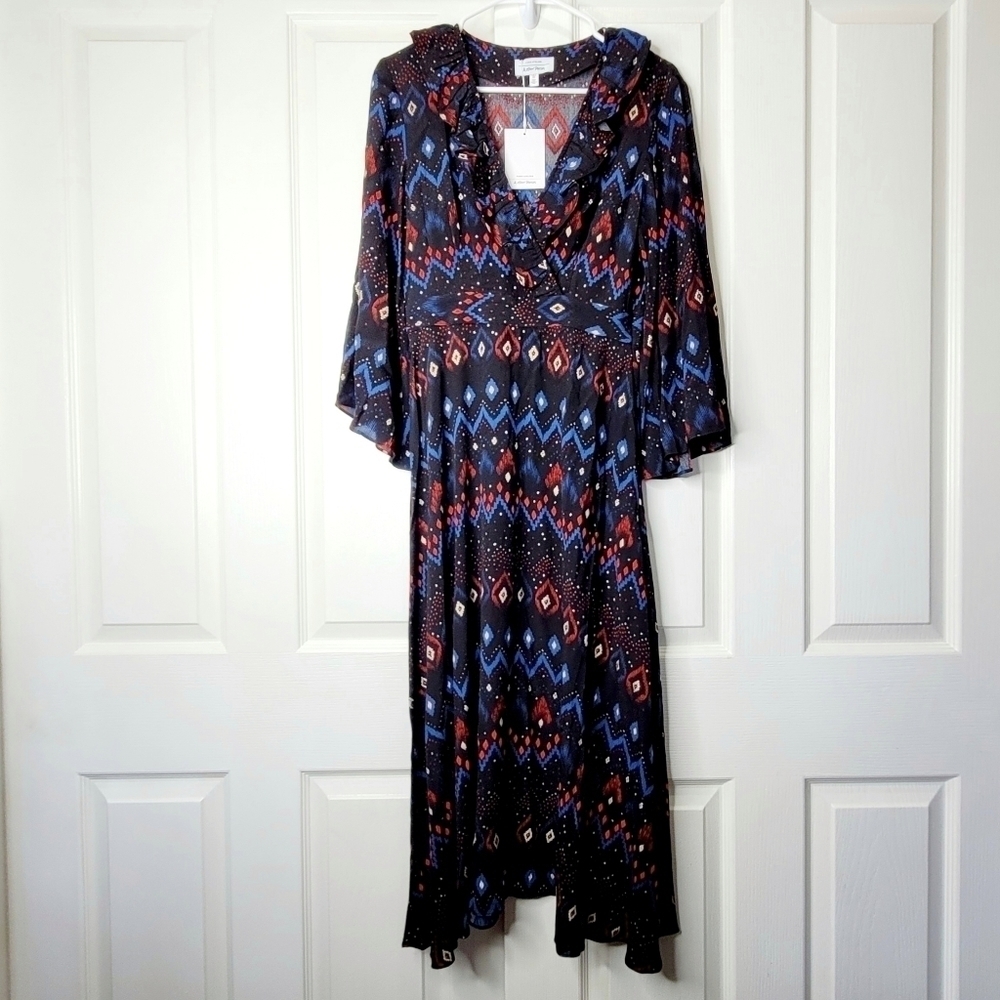 & Other Stories Womens Midi Dress Size 2 Ruffled Multicolor Bell Sleeve Bohemian